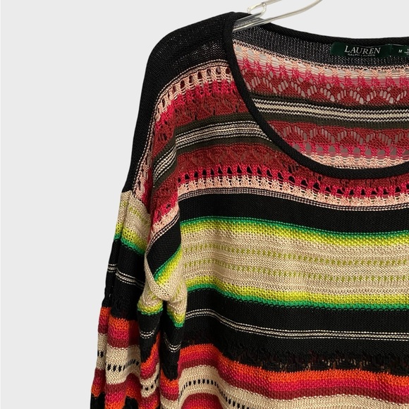Lauren Ralph Lauren Multicolor Striped Open Knit Sweater Women's Size M Preppy - Picture 4 of 16